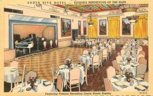 Santa Rita Hotel Tucson Arizona interior Teich linen postcard 10802