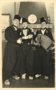 1930s RPPC Happy Dutch Men Drink Bols Liquor, Accordion Music Traditional Dress