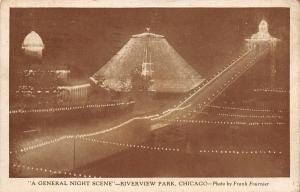 ChicagoSepia Night View of Riverview Amusement ParkRides All LitFournier 1929