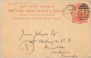 Entier Postal Stationery Postal Britain Great Britain Hastings to Hamilton, O...