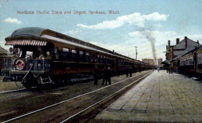 Northern Pacific Train and Depot, Spokane, WA, USA Railroad Train Depot Unuse...