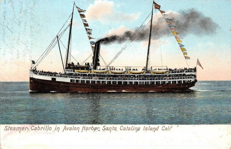 Steamer Cabrillo, Avalon Harbor, Santa Catalina Island, CA 1909 Vintage Postcard