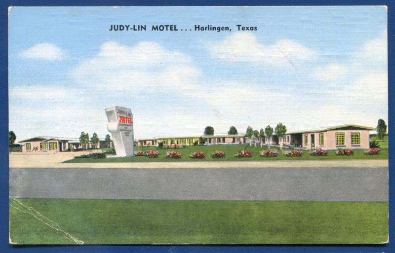 Judy-Lin Motel Harlingen Texas linen postcard