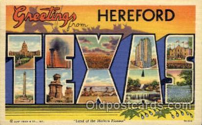 Greetings From Hereford, Texas, USA Large Letter Town 1952 postal used 1952