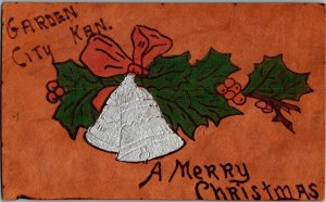 Leather Merry Christmas from Garden City KS c1907 Vintage Postcard C64