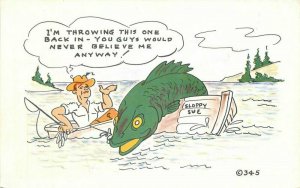 Comic Humor Fishing Exaggeration #3451950s Postcard Nobles 20-11223