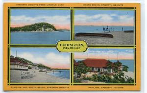 Ludington Michigan Epworth Heights North South Beach Pavilion postcard