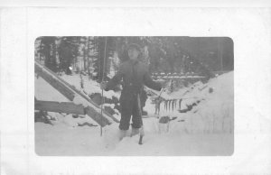 C-1910 Winter snow fishing String RPPC Real photo 22-1962