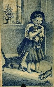 1880-1890s Trade Card Dentistry Dentist Girl w/ Little Kittens Nassau St NY