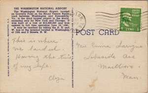 Vtg 1940s Washington National Airport Washington DC Linen Postcard