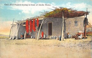 Chili (Red Pepper) drying in front of Adobe Home Misc, New Mexico NM