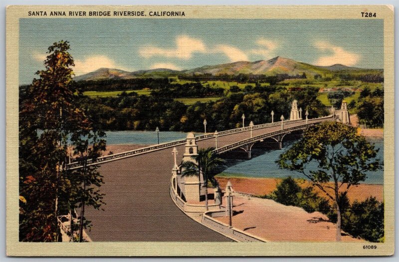 Vtg Riverside California CA Santa Anna River Bridge 1940 Linen View Postcard