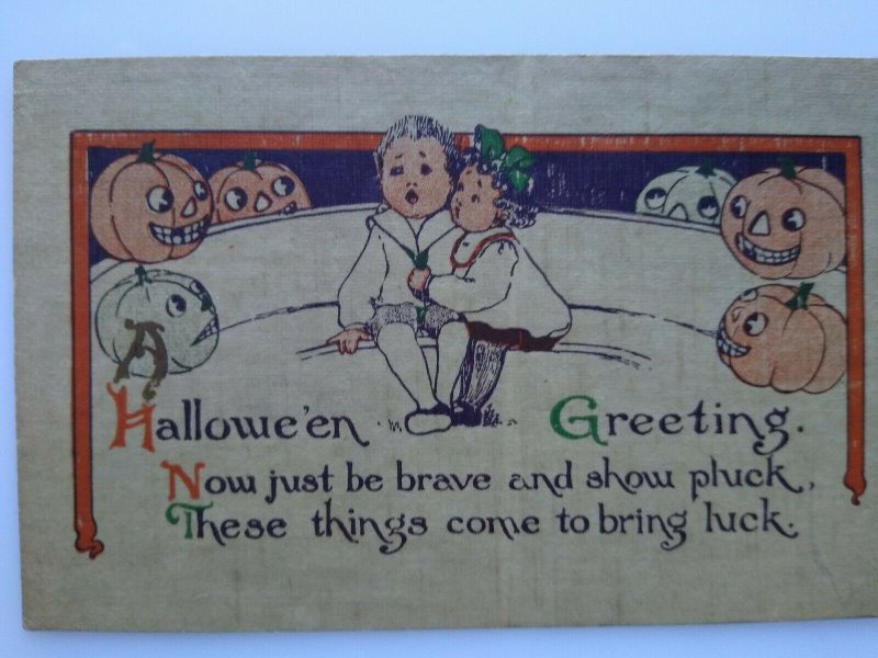 Antique Halloween Postcard Everett Studios Children Goblin Pumpkins Original  