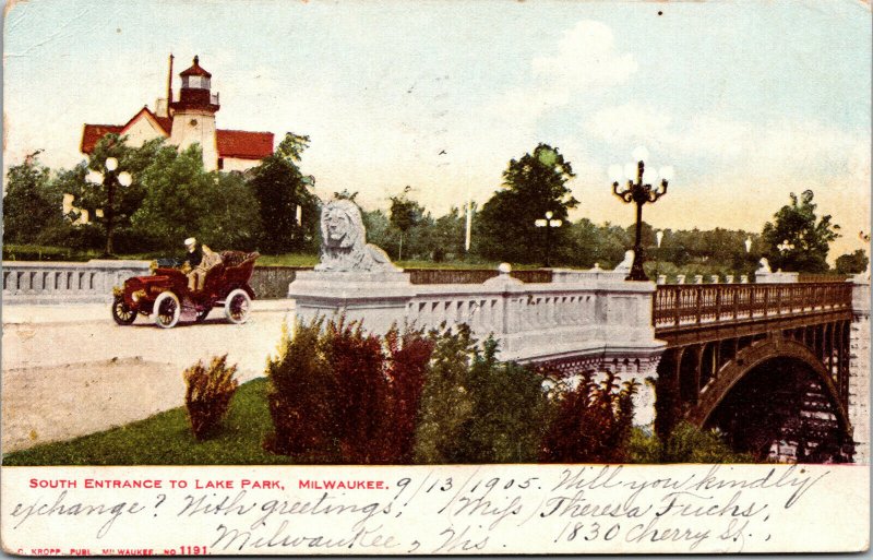 Vtg 1905 South Entrance to Lake Park Milwaukee Wisconsin WI Postcard