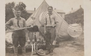 RPPC BOY SCOUT ENCAMPMENT PATRIOTIC FLAGS REAL PHOTO POSTCARD (c. 1915)
