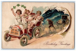 DPO 1901 1918 Latham Oklahoma OK Postcard Birthday Greetings Girls Children Car