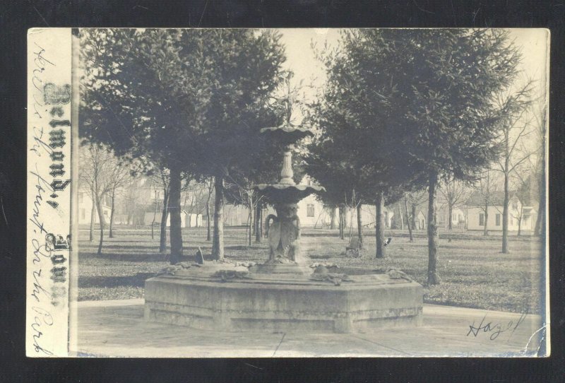 RPPC BELMOND IOWA DOWNTOWN CITY PARK FOUNTAINREAL PHOTO POSTCARD 1907