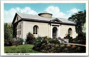 Public Library Ayer Massachusetts MA Landscape Grounds Front Building Postcard