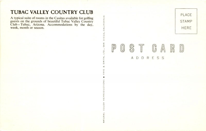 Tubac Valley Country Club, Casitas, Tubac, Arizona, Frye & Smith, Postcard