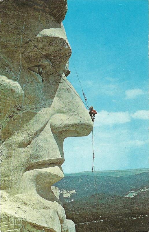 MT RUSHMORE HEAD OF LINCOLN CLEANING and REPAIR POSTCARD 