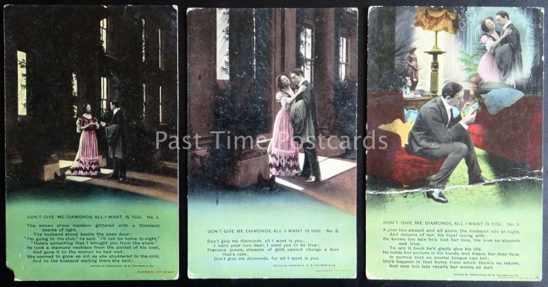 WW1 DONT GIVE ME DIAMONDS ALL I WANT IS YOU Bamforth Song Cards set of 3 No 4638 