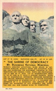 Vintage Postcard Shrine Of Democracy Mt. Rushmore National Memorial Sculpture SD