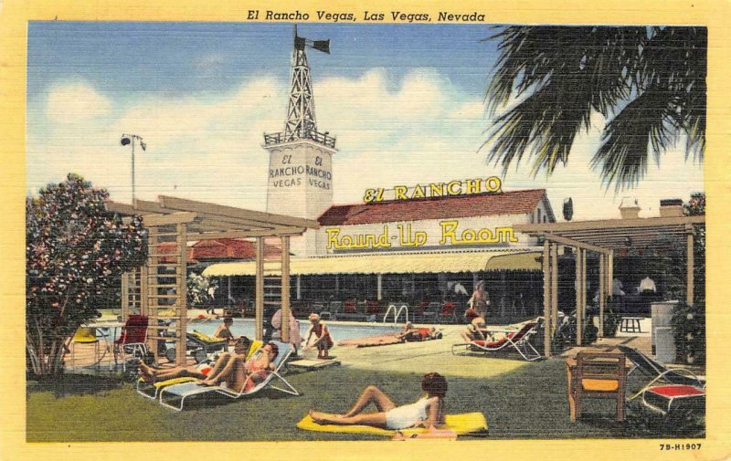 HOTEL EL RANCHO VEGAS Las Vegas, NV Swimming Pool Roadside 1951 Vintage Postcard