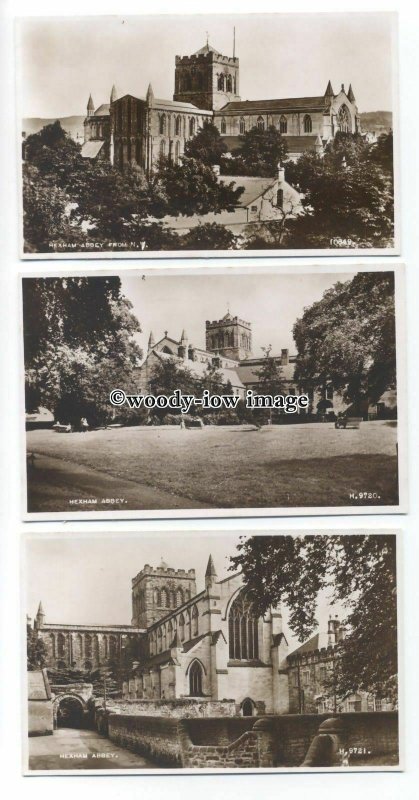 tq1661 - Nhumb - Hexham Abbey & Gardens taken from Hexham House - 3 postcards