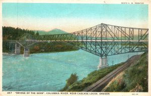 Vintage Postcard 1920's Bridge Of The Gods Columbia River Cascade Locks Oregon