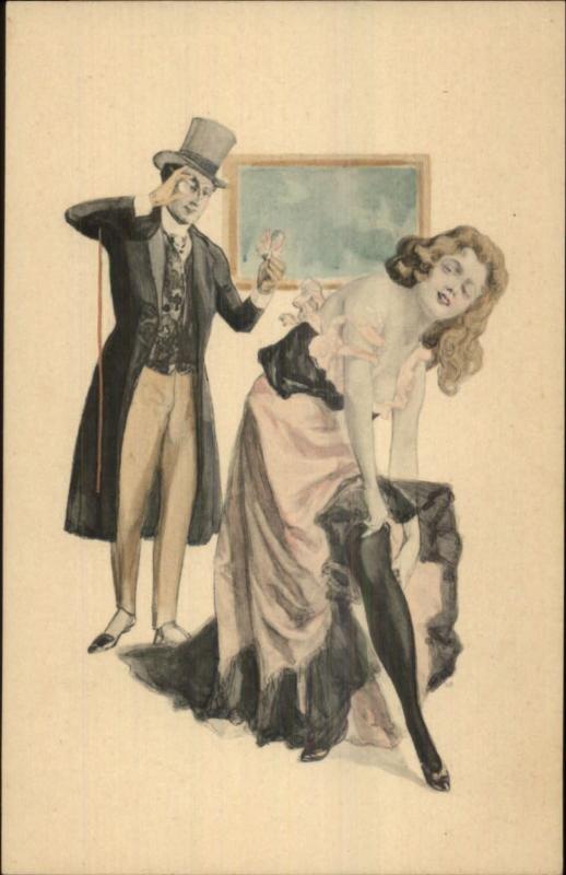 Fancy Man Monocle Ogles Sexy Woman Undressing MM VIENNE #105 Postcard