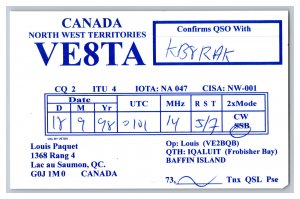 Postcard QSL CB Ham Radio Amateur Card From Lac Au Saumon QC. Canada VE8TA