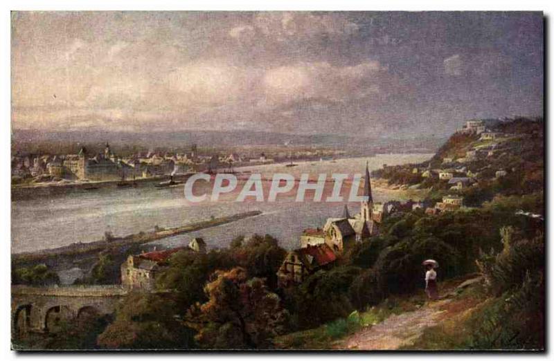 Old Postcard Koblenz year dee Mondung hard Mosel in den Rhein