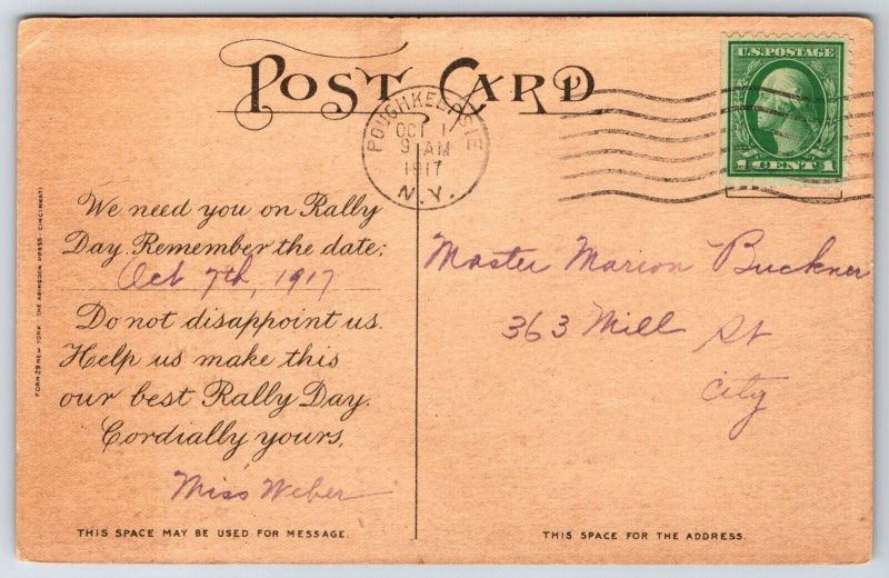 Poughkeepsie NY Rally Day From Miss Weber To Marion Buckner~10/7/17 Postcard