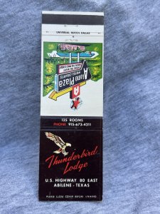 Vintage Texas Matchbook “Thunderbird Lodge” Abilene Texas MB77