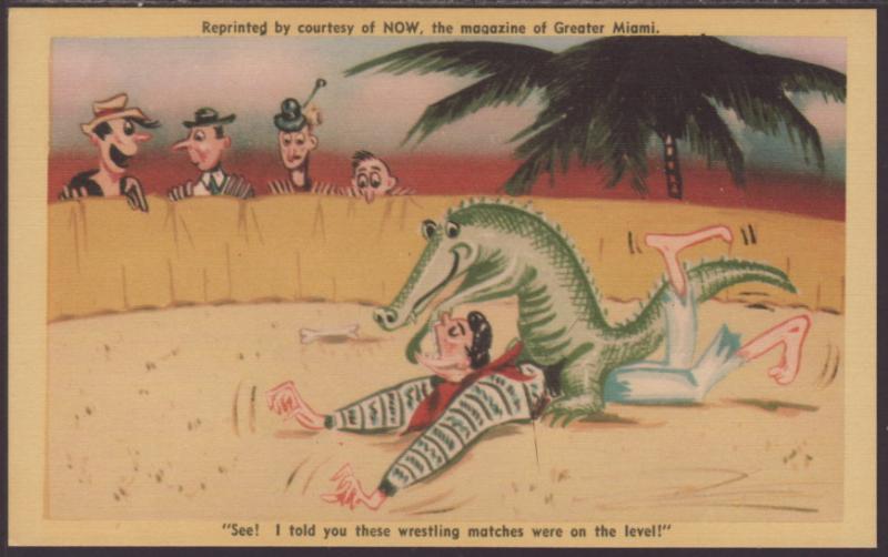 Alligator Wrestler Comic Postcard