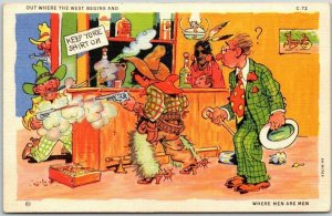 1941 RAY WALTERS Linen Postcard Out Where the West Begins WET COMICS C-72