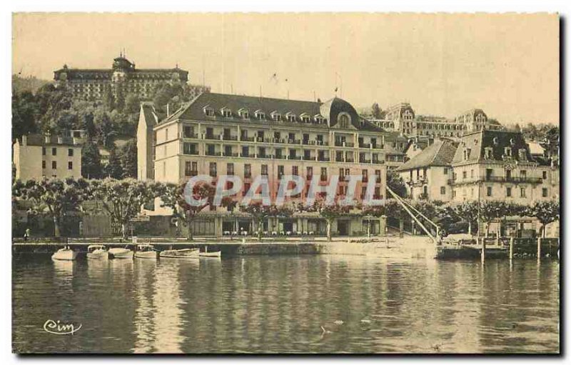 Old Postcard EviaL les Bains Haute Savoie Hotels Lake view