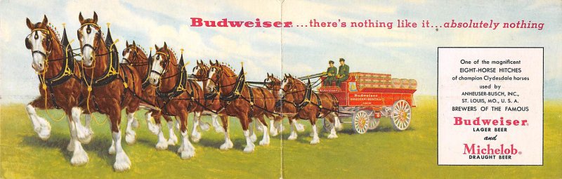 Clydesdales used by Budweiser, double folded card St. Louis, Mo., USA Brewery...