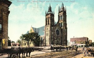 Vintage Postcard 1909 St. James Church & St. Catherine Street Montreal Canada