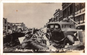 J69/ Pryor Oklahoma RPPC Postcard c1940s Tornado Disaster Main Street Store 138