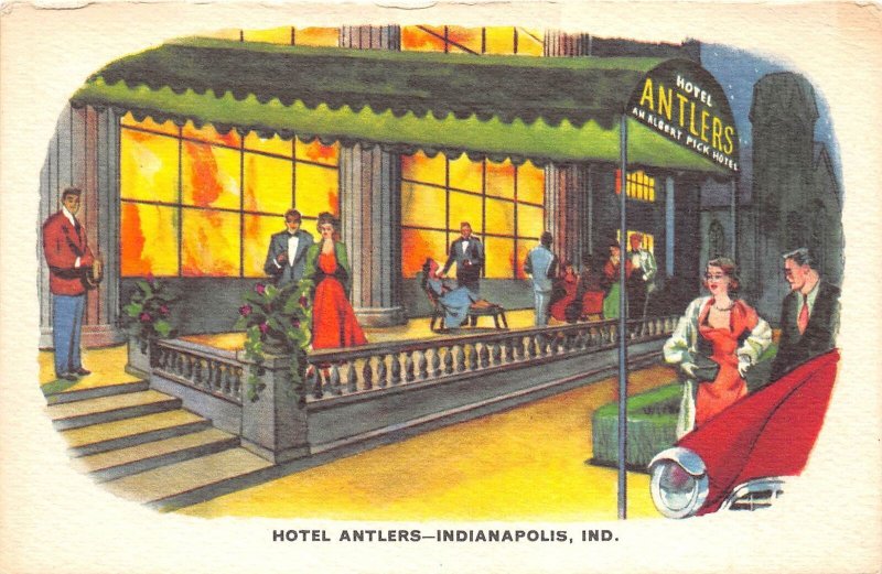 Indianapolis Indiana 1950s Postcard Entrance Hotel Antlers