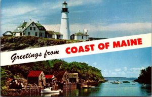 Greetings From Coast Of Maine Split View Portland Head Lighthouse