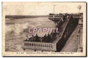 Old Postcard Soulac sur Mer Gironde front of the jetty Big Sea