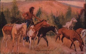 W.H. Carpenter Native Americana American Indian with Horses Pre-1910 Postcard