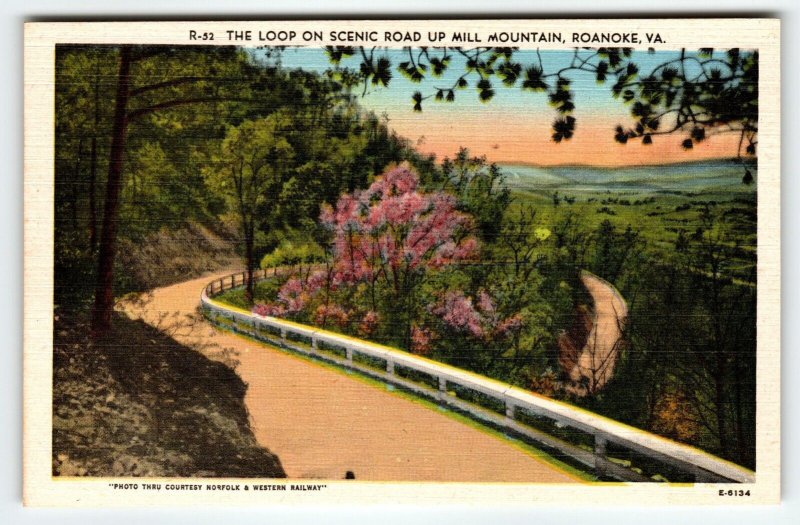 Loop On Scenic Road Mill Mountain Roanoke Virginia Postcard Linen Unposted VA