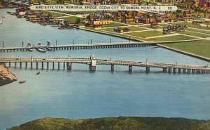 Vintage Postcard Bird's Eye View Memorial Bridge Ocean City To Somers Point NJ