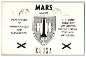 1961 Mars K5 USA US Army Artillery & Guided Missile School Fort Sill OK Postcard