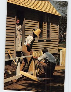 Postcard Building a new picket fence, Fitch House, Old Sturbridge Village, MA