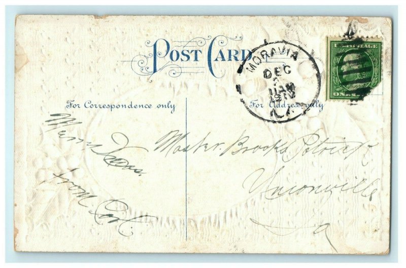 Christmas Santa Toys Embossed 1910 Holly Moravia Vintage Antique Postcard 