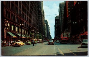 Vtg Chicago Illinois IL Downtown State Street View Old Cars 1950s Postcard